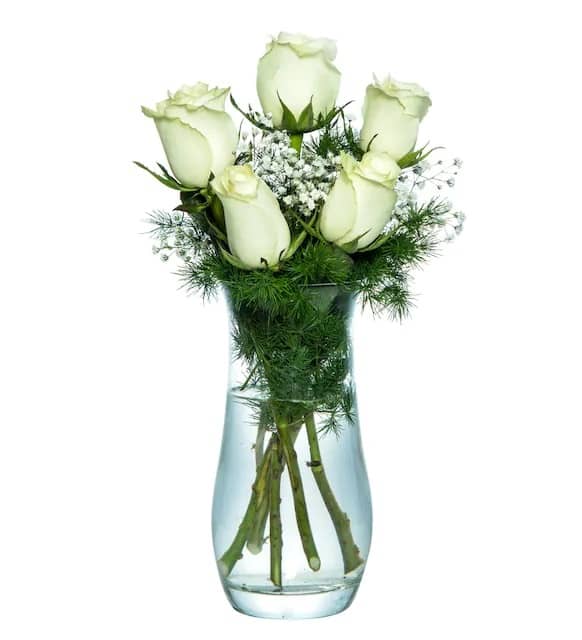 Five White Roses in a Paşabahçe Vase