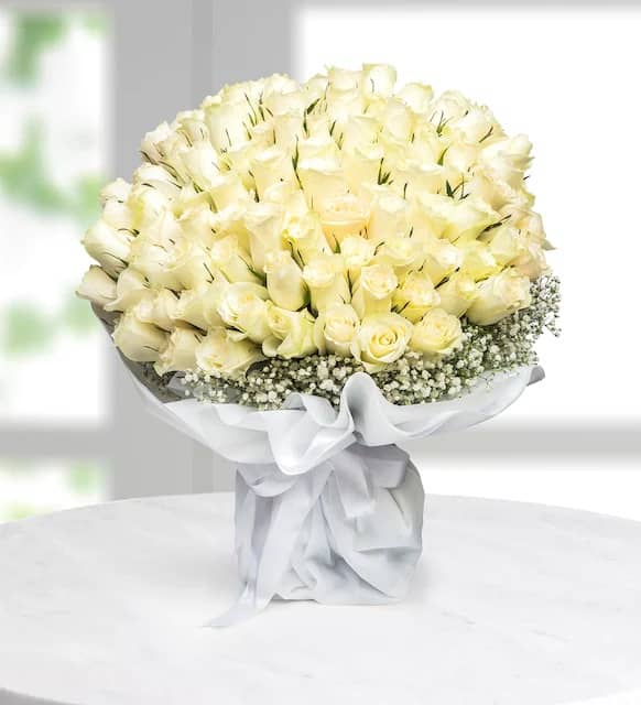 My Soulmate 100 White Rose Bouquet