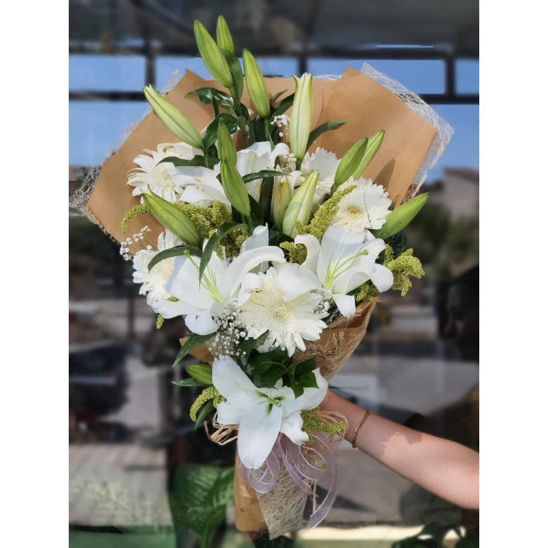 Snow Princess Lily and Gerbera Bouquet