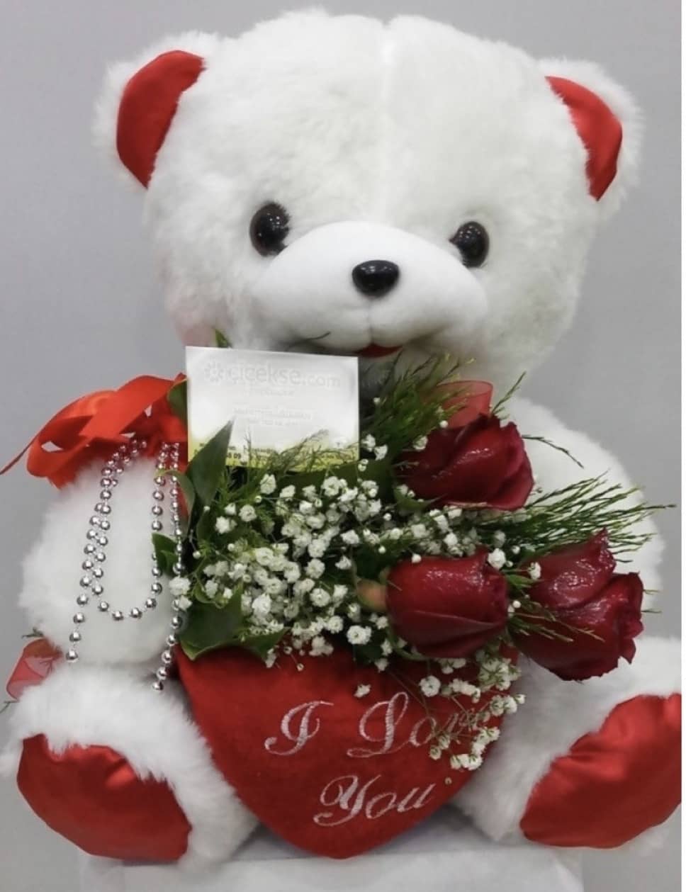 40cm Teddy Bear and 3 Roses